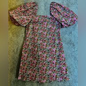 Floral Kids Dress with Puff Sleeves